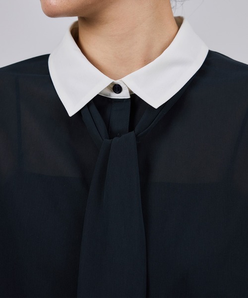 ROPE'(ロペ)の「シアートリコットボウタイシャツブラウス/イージーケア(シャツ/ブラウス・レディース・ネイビー/ホワイト・FREE)」の19枚目の写真