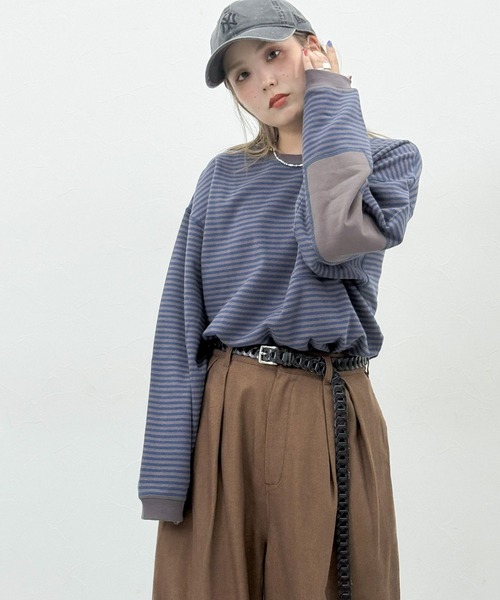 niko and...（ニコアンド）の「[MODE NORM CORE] エルボパッチフワスムースプルオーバー（Tシャツ/カットソー・レディース・モカ/ネイビー/ナチュラル・MEDIUM/LARGE）」の12枚目の写真