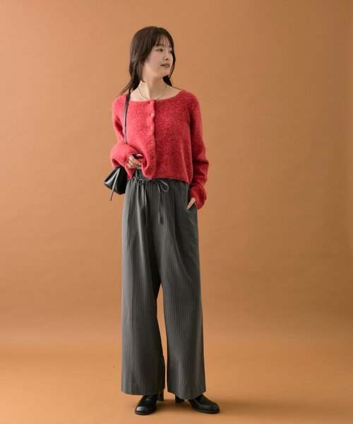 mystic（ミスティック）の「【4サイズ展開/ストライプ柄、無地 / ウエストの配色がポイント】Wベルトパンツ（スラックス・レディース・チャコールグレー/ブラウン/グレー/アイボリー/ネイビー/オフホワイト・1/2/0/SHORT）」の15枚目の写真