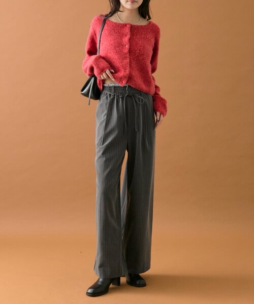 mystic（ミスティック）の「【4サイズ展開/ストライプ柄、無地 / ウエストの配色がポイント】Wベルトパンツ（スラックス・レディース・チャコールグレー/ブラウン/グレー/アイボリー/ネイビー/オフホワイト・1/2/0/SHORT）」の16枚目の写真