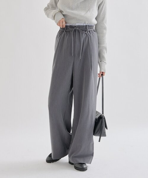 mystic（ミスティック）の「【4サイズ展開/ストライプ柄、無地 / ウエストの配色がポイント】Wベルトパンツ（スラックス・レディース・チャコールグレー/ブラウン/グレー/アイボリー/ネイビー/オフホワイト・1/2/0/SHORT）」の18枚目の写真