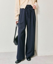 mystic | 【4サイズ展開/ストライプ柄、無地 / ウエストの配色がポイント】Wベルトパンツ(その他パンツ)