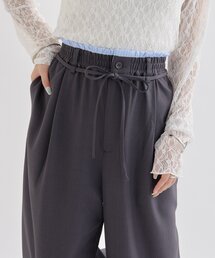 mystic | 【4サイズ展開/ストライプ柄、無地 / ウエストの配色がポイント】Wベルトパンツ(スラックス)