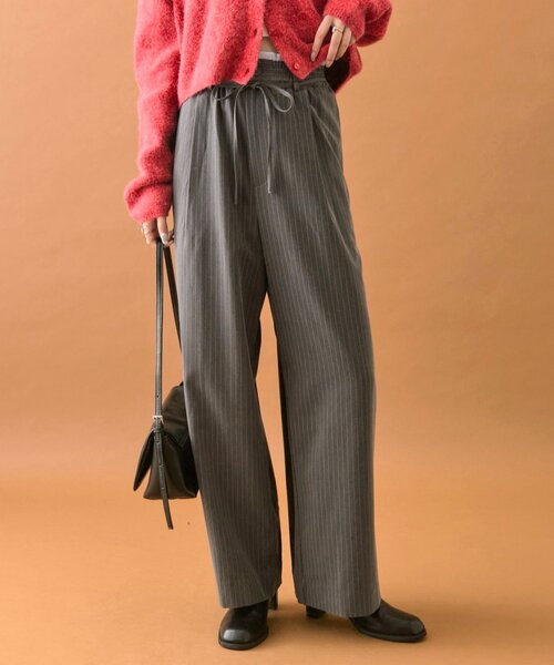 mystic（ミスティック）の「【4サイズ展開/ストライプ柄、無地 / ウエストの配色がポイント】Wベルトパンツ（スラックス・レディース・チャコールグレー/ブラウン/グレー/アイボリー/ネイビー/オフホワイト・1/2/0/SHORT）」の9枚目の写真
