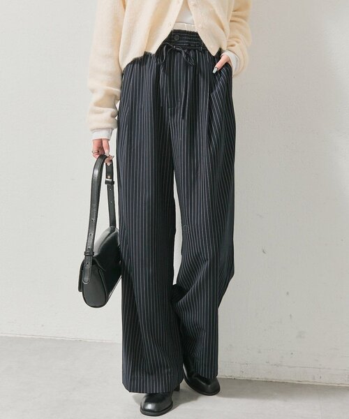 mystic（ミスティック）の「【4サイズ展開/ストライプ柄、無地 / ウエストの配色がポイント】Wベルトパンツ（スラックス・レディース・チャコールグレー/ブラウン/グレー/アイボリー/ネイビー/オフホワイト・1/2/0/SHORT）」の11枚目の写真