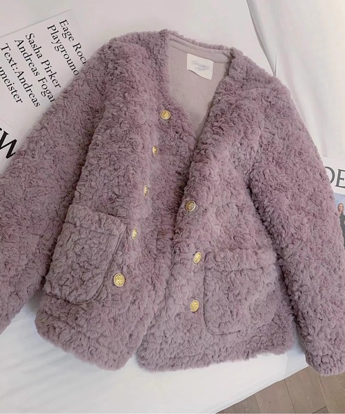 ふわもこゴールドボタンミドルコート