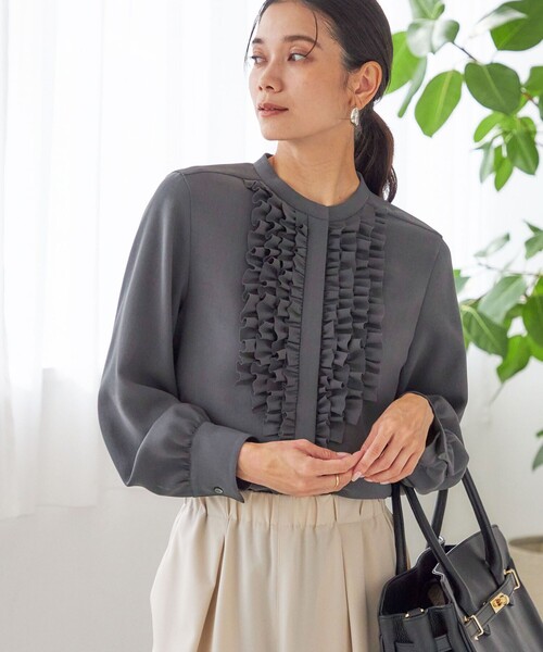 洗濯機可能〉ポリエステル カルゼ フリル ブラウス（シャツ/ブラウス