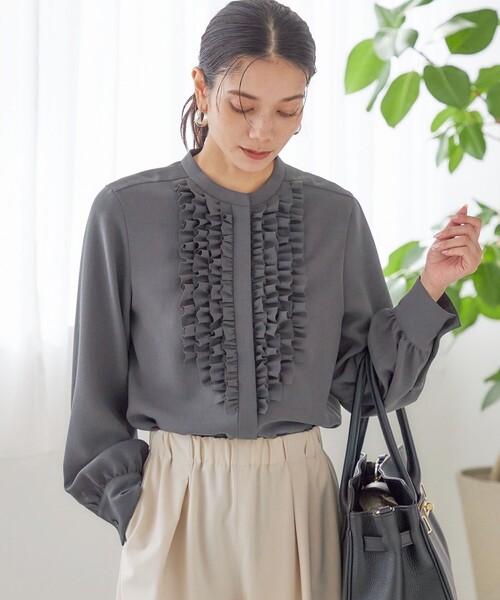 洗濯機可能〉ポリエステル カルゼ フリル ブラウス（シャツ/ブラウス