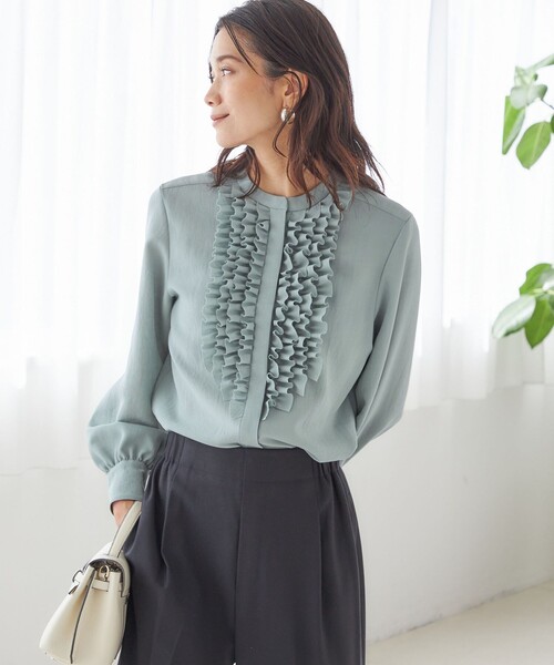 セール】〈洗濯機可能〉ポリエステル カルゼ フリル ブラウス（シャツ