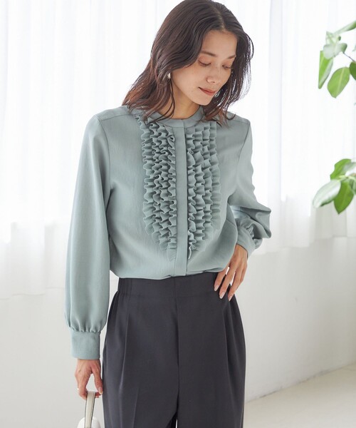 洗濯機可能〉ポリエステル カルゼ フリル ブラウス（シャツ/ブラウス