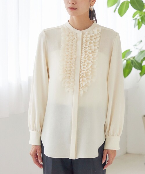 洗濯機可能〉ポリエステル カルゼ フリル ブラウス（シャツ/ブラウス