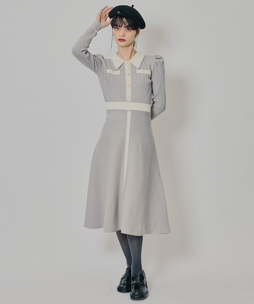 REDYAZEL（レディアゼル）の「マルチケーブルバイカラーニットワンピース（ワンピース・レディース・ネイビー/ボルドー/グレー・FREE）」の2枚目の写真