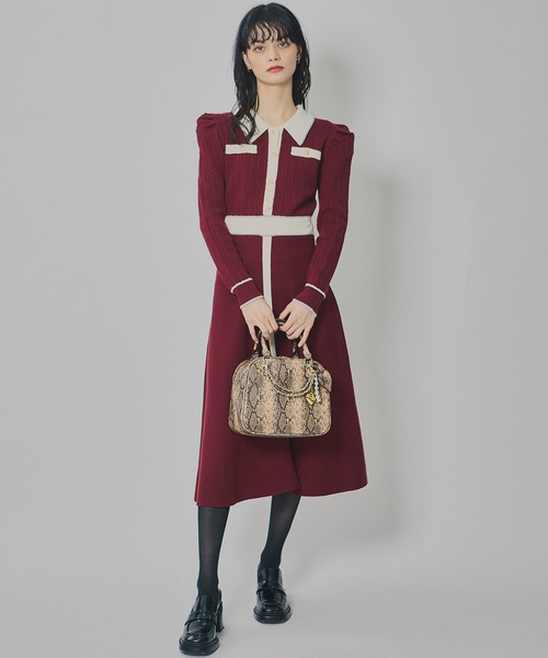 REDYAZEL（レディアゼル）の「マルチケーブルバイカラーニットワンピース（ワンピース・レディース・ネイビー/ボルドー/グレー・FREE）」の3枚目の写真