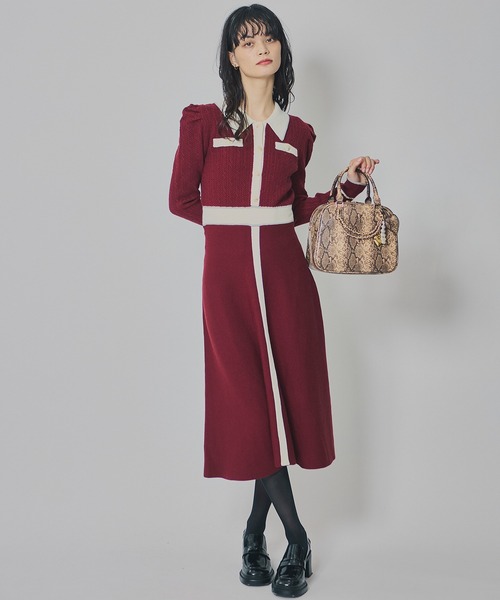 REDYAZEL（レディアゼル）の「マルチケーブルバイカラーニットワンピース（ワンピース・レディース・ネイビー/ボルドー/グレー・FREE）」の4枚目の写真