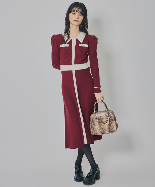 REDYAZEL（レディアゼル）の「マルチケーブルバイカラーニットワンピース（ワンピース・レディース・ネイビー/ボルドー/グレー・FREE）」の5枚目の写真