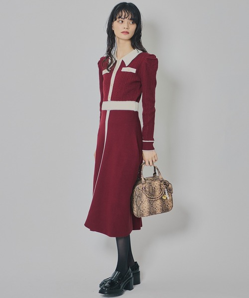 REDYAZEL（レディアゼル）の「マルチケーブルバイカラーニットワンピース（ワンピース・レディース・ネイビー/ボルドー/グレー・FREE）」の6枚目の写真