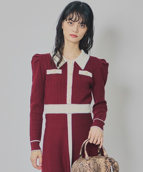 REDYAZEL（レディアゼル）の「マルチケーブルバイカラーニットワンピース（ワンピース・レディース・ネイビー/ボルドー/グレー・FREE）」の7枚目の写真