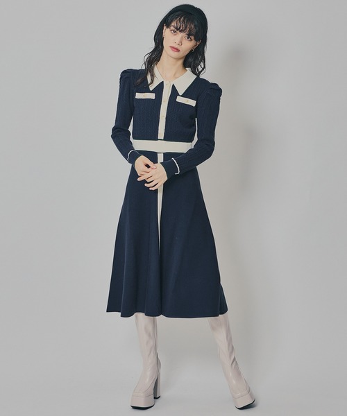 REDYAZEL（レディアゼル）の「マルチケーブルバイカラーニットワンピース（ワンピース・レディース・ネイビー/ボルドー/グレー・FREE）」の14枚目の写真