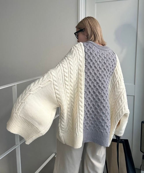 CFT.（シフト）の「ハニカムケーブルコンビニット（ニット/セーター・レディース・ブラック×グリーン/ホワイト×グレー・FREE）」の12枚目の写真