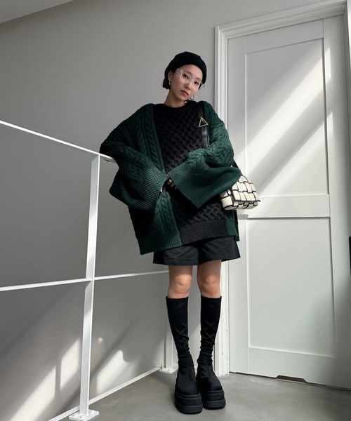 CFT.（シフト）の「ハニカムケーブルコンビニット（ニット/セーター・レディース・ブラック×グリーン/ホワイト×グレー・FREE）」の18枚目の写真