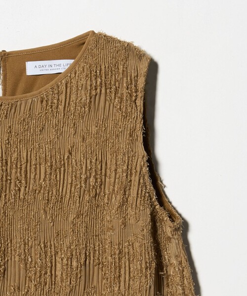 A DAY IN THE LIFE UNITED ARROWS(アデイインザライフユナイテッドアローズ)の「フリンジジャガード プリーツワンピース <A DAY IN THE LIFE>(ワンピース・レディース・ブラック/ベージュ・FREE)」の4枚目の写真