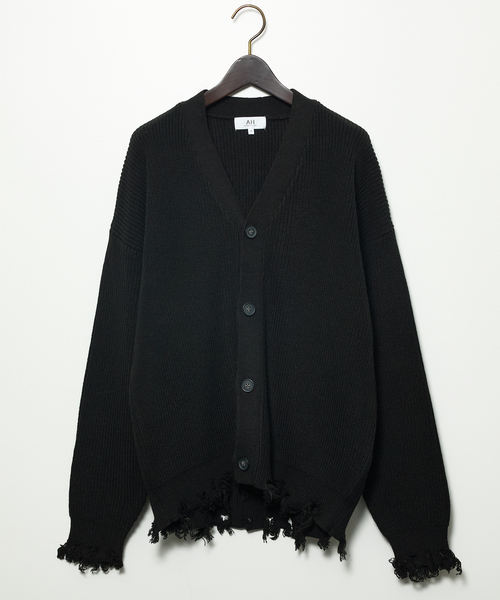 AH ABAHOUSE（エーエイチアバハウス）の「【AH ABAHOUSE】畦編み ダメージニットカーディガン（カーディガン/ボレロ・メンズ・グレー/ブラック/ホワイト・46/48）」の3枚目の写真