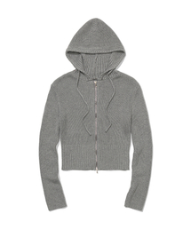 Ribbed Knit Zip Hoodie (GRAY)