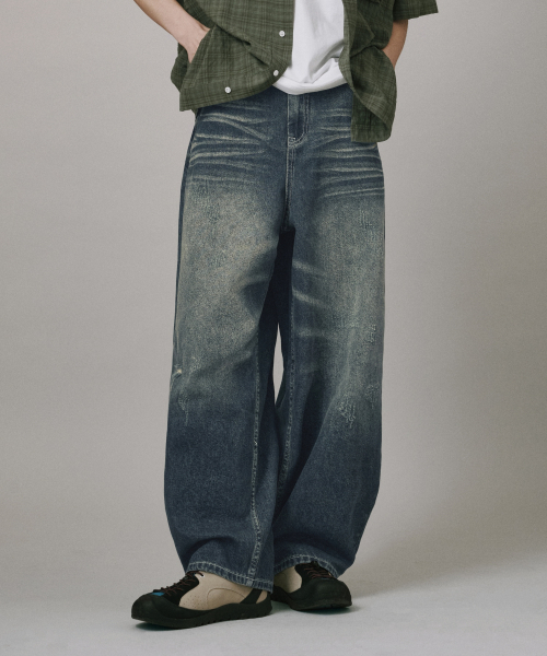 Scratch Washed Balloon Denim Pants [Sand Indigo]（デニムパンツ