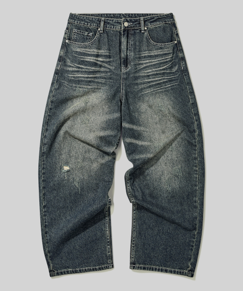 Scratch Washed Balloon Denim Pants [Sand Indigo]（デニムパンツ