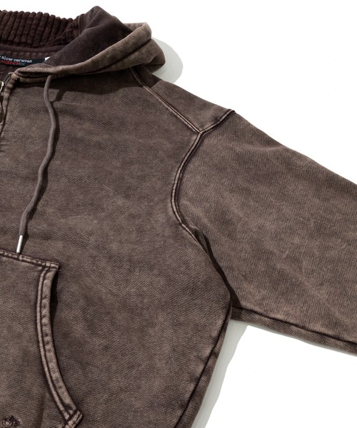 go slow caravan(ゴースローキャラバン)の「MIX FAB ルーズスウェットZIPパーカー HARD PIGMENT DYE(パーカー・メンズ・ダークブラウン/カーキ・LARGE/MEDIUM)」の5枚目の写真