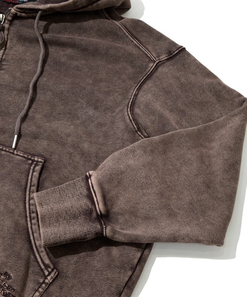 go slow caravan(ゴースローキャラバン)の「MIX FAB ルーズスウェットZIPパーカー HARD PIGMENT DYE(パーカー・メンズ・ダークブラウン/カーキ・LARGE/MEDIUM)」の6枚目の写真