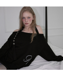 Eyelet Strap Open Sweatshirt [Black]