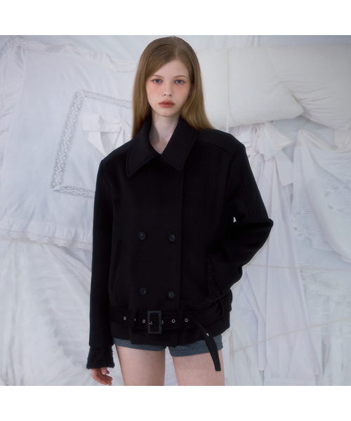 Belt Half-neck Wool Jacket [Black]（ダッフルコート）｜ROSEFRANTZ