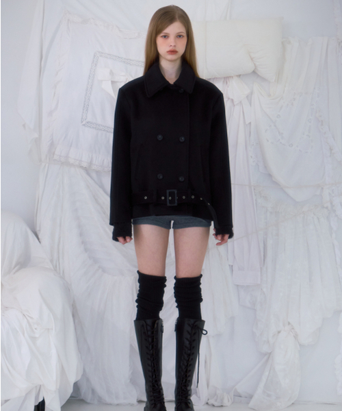 ROSEFRANTZ（ロゼフランツ）の「Belt Half-neck Wool Jacket [Black]（チェスターコート・レディース・ブラック・FREE）」の2枚目の写真