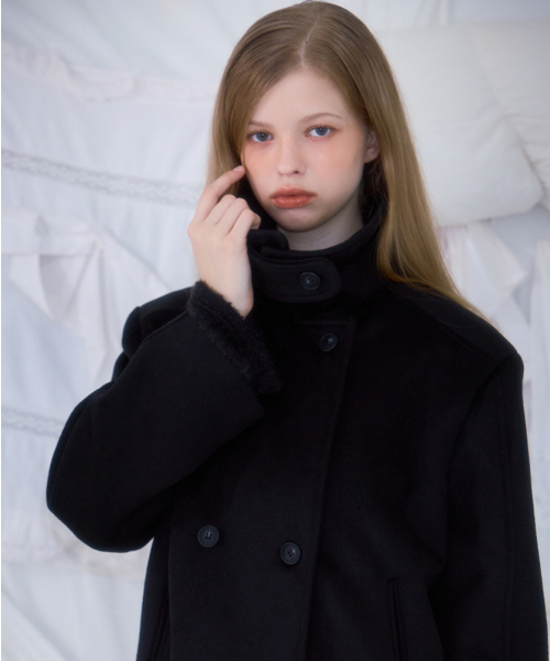 Belt Half-neck Wool Jacket [Black]（ダッフルコート）｜ROSEFRANTZ