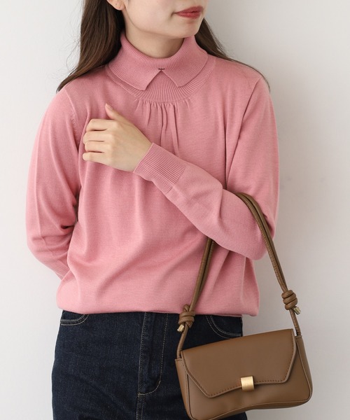 EGLANTINE（エグランティーヌ）の「EGLANTINE 衿付きプルオーバーニット（ニット/セーター・レディース・ピンク/チャコールグレー/エメラルド/ブラック・38）」の16枚目の写真