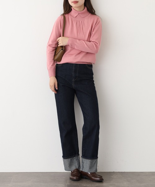 EGLANTINE（エグランティーヌ）の「EGLANTINE 衿付きプルオーバーニット（ニット/セーター・レディース・ピンク/チャコールグレー/エメラルド/ブラック・38）」の18枚目の写真