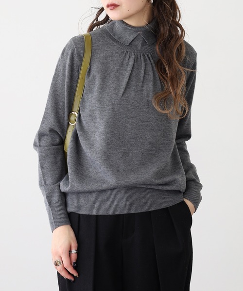 EGLANTINE（エグランティーヌ）の「EGLANTINE 衿付きプルオーバーニット（ニット/セーター・レディース・ピンク/チャコールグレー/エメラルド/ブラック・38）」の19枚目の写真