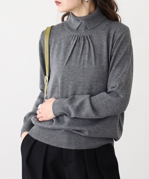 EGLANTINE（エグランティーヌ）の「EGLANTINE 衿付きプルオーバーニット（ニット/セーター・レディース・ピンク/チャコールグレー/エメラルド/ブラック・38）」の21枚目の写真