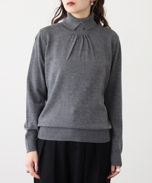 EGLANTINE（エグランティーヌ）の「EGLANTINE 衿付きプルオーバーニット（ニット/セーター・レディース・ピンク/チャコールグレー/エメラルド/ブラック・38）」の7枚目の写真