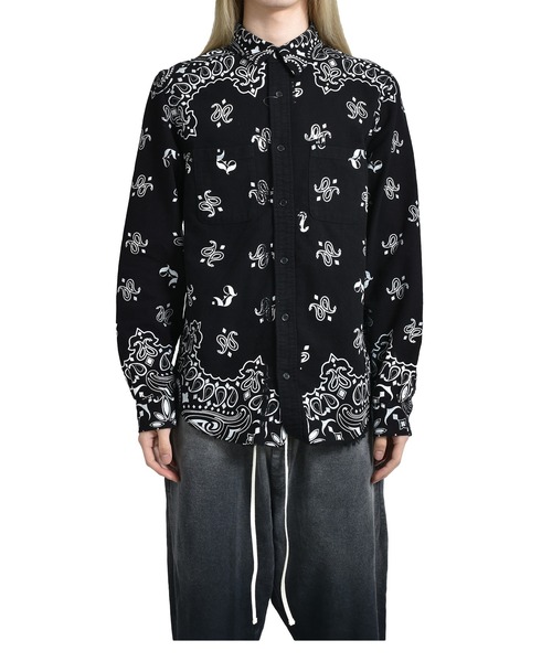 【YZERR着用モデル✨】ジュンナカヤマ ペイズリー シャツ ブラック 黒色 JUN/NAKAYAMA（ジュンナカヤマ）の「PAISLEY SHIRT（シャツ/ブラウス