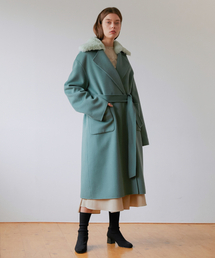 ファーポイントロングハンドメイドコート - ミント