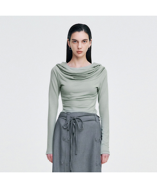 Cowl Neck Soft Slim Hoodie _ MINT