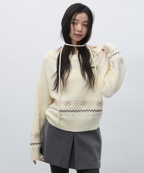 GENERAL IDEA（ジェネラルアイデア）の「snow wide boat neck pullover スノウワイドボートネックプルオーバー（ニット/セーター・レディース・アイボリー/ブラック・S/M/L）」の2枚目の写真