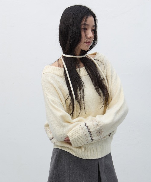 GENERAL IDEA（ジェネラルアイデア）の「snow wide boat neck pullover スノウワイドボートネックプルオーバー（ニット/セーター・レディース・アイボリー/ブラック・S/M/L）」の4枚目の写真