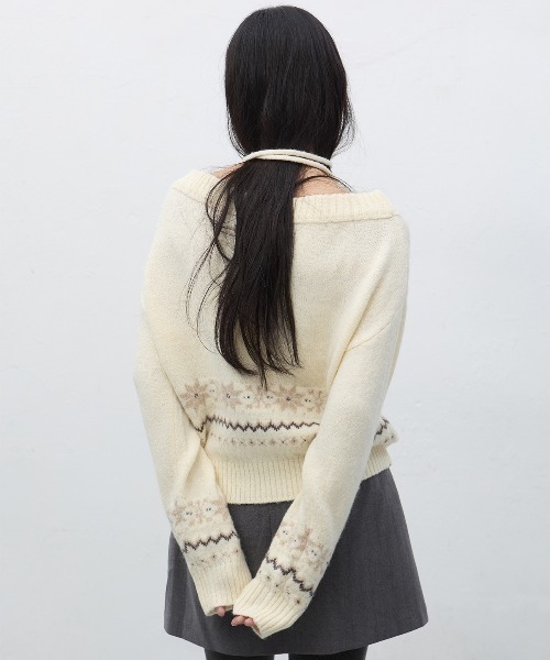 GENERAL IDEA（ジェネラルアイデア）の「snow wide boat neck pullover スノウワイドボートネックプルオーバー（ニット/セーター・レディース・アイボリー/ブラック・S/M/L）」の5枚目の写真