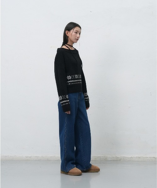 GENERAL IDEA（ジェネラルアイデア）の「snow wide boat neck pullover スノウワイドボートネックプルオーバー（ニット/セーター・レディース・アイボリー/ブラック・S/M/L）」の9枚目の写真