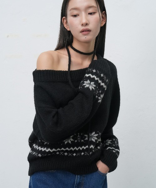 GENERAL IDEA（ジェネラルアイデア）の「snow wide boat neck pullover スノウワイドボートネックプルオーバー（ニット/セーター・レディース・アイボリー/ブラック・S/M/L）」の12枚目の写真