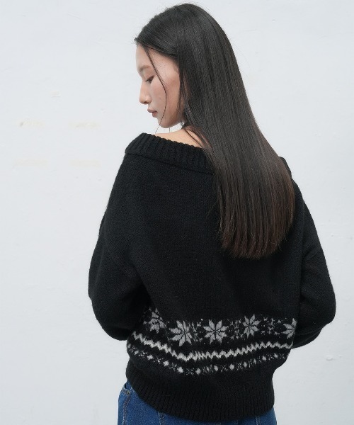 GENERAL IDEA（ジェネラルアイデア）の「snow wide boat neck pullover スノウワイドボートネックプルオーバー（ニット/セーター・レディース・アイボリー/ブラック・S/M/L）」の14枚目の写真
