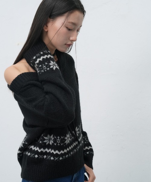 GENERAL IDEA（ジェネラルアイデア）の「snow wide boat neck pullover スノウワイドボートネックプルオーバー（ニット/セーター・レディース・アイボリー/ブラック・S/M/L）」の13枚目の写真